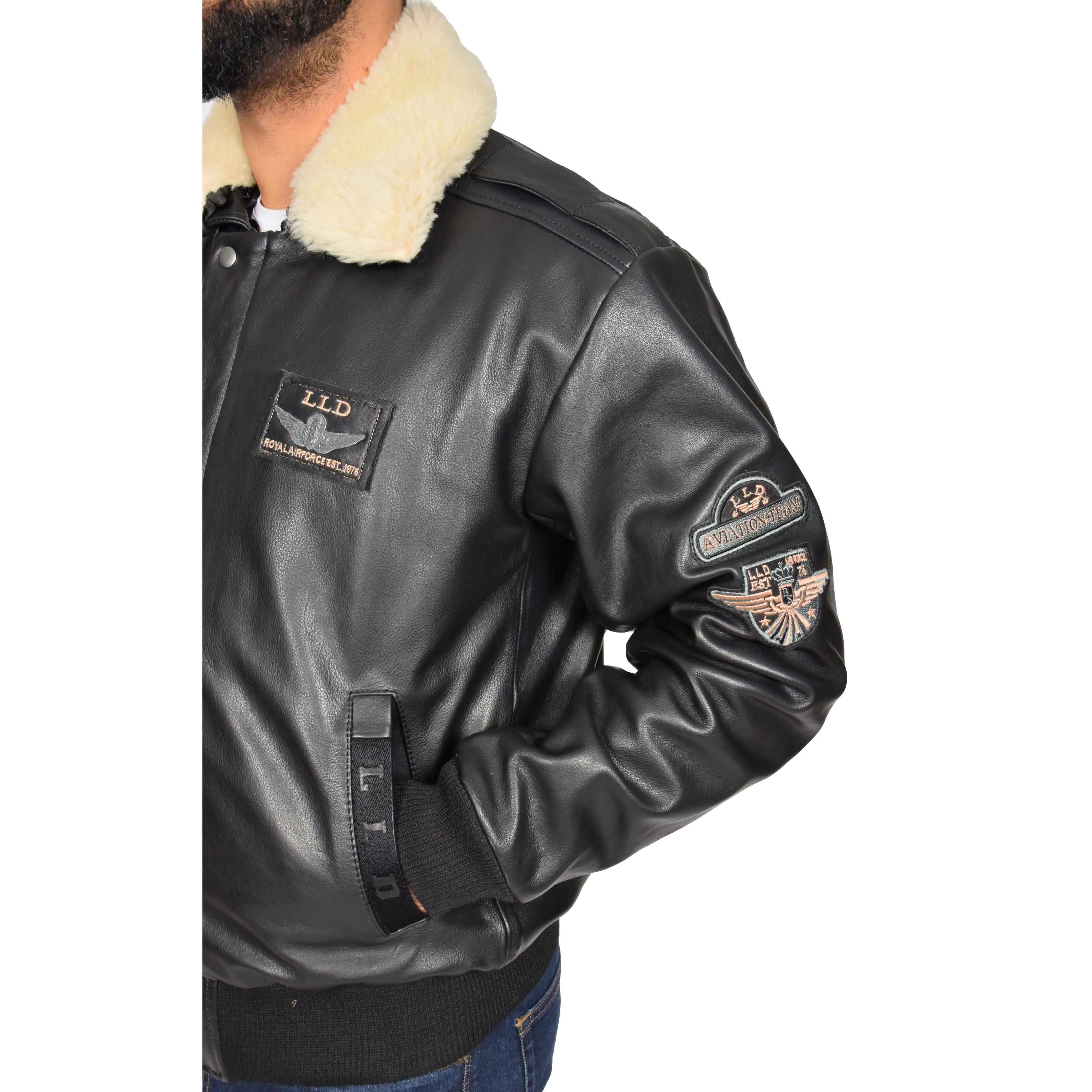 Mens Pilot Bomber Leather Jacket Spitfire Black