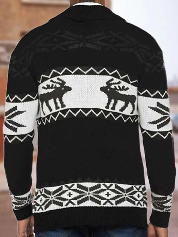 Men's Reindeer Pattern Knit Cardigan Sweater