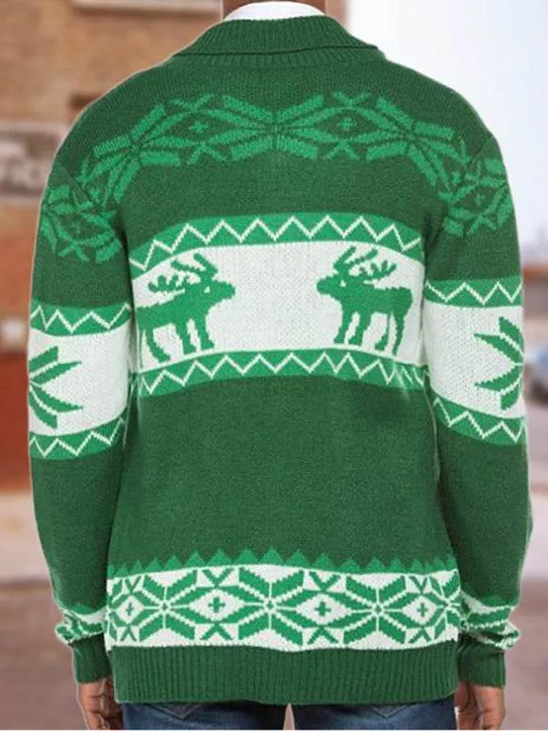 Men's Reindeer Pattern Knit Cardigan Sweater