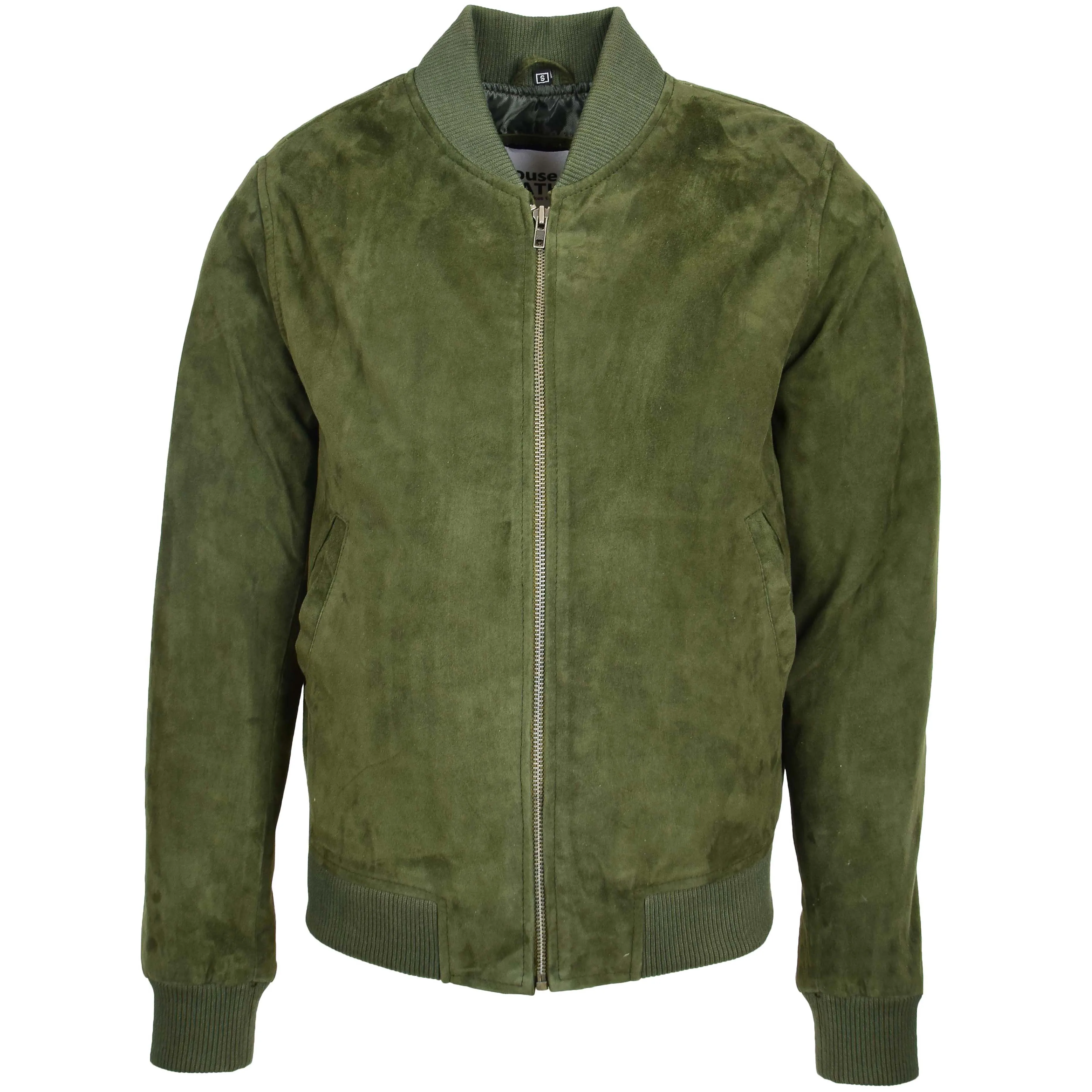 Mens Suede MA-1 Bomber Jacket Trevor Green