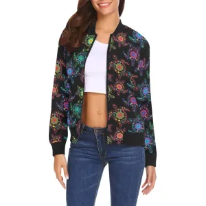 Neon Floral Turtles Bomber Jacket for Women