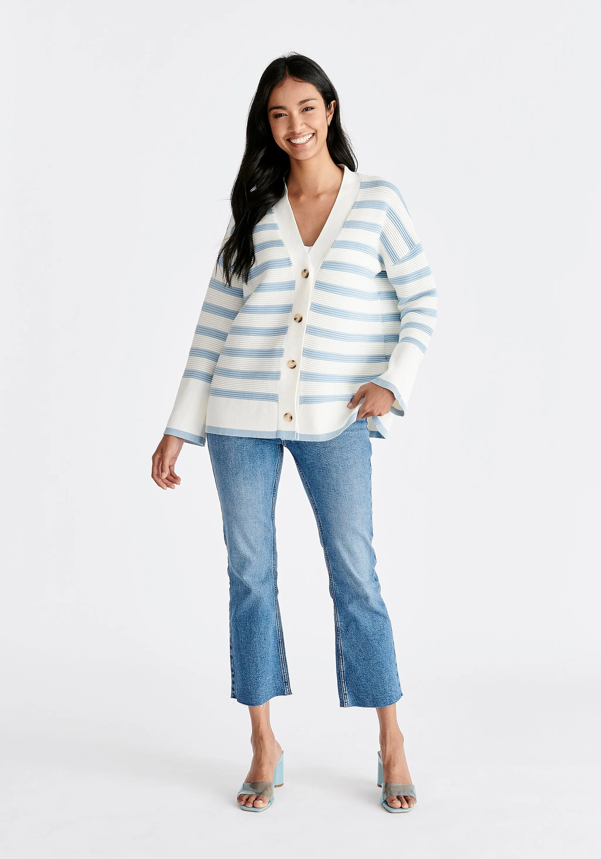 Paisie Striped Ribbed Cardigan