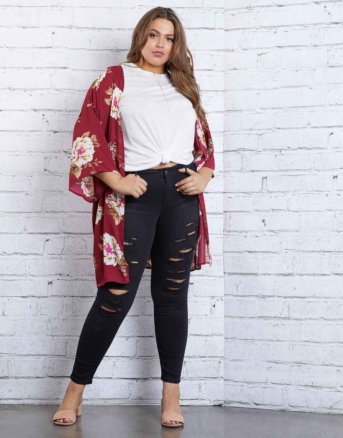 Plus Size Fall Beauty Floral Cardigan