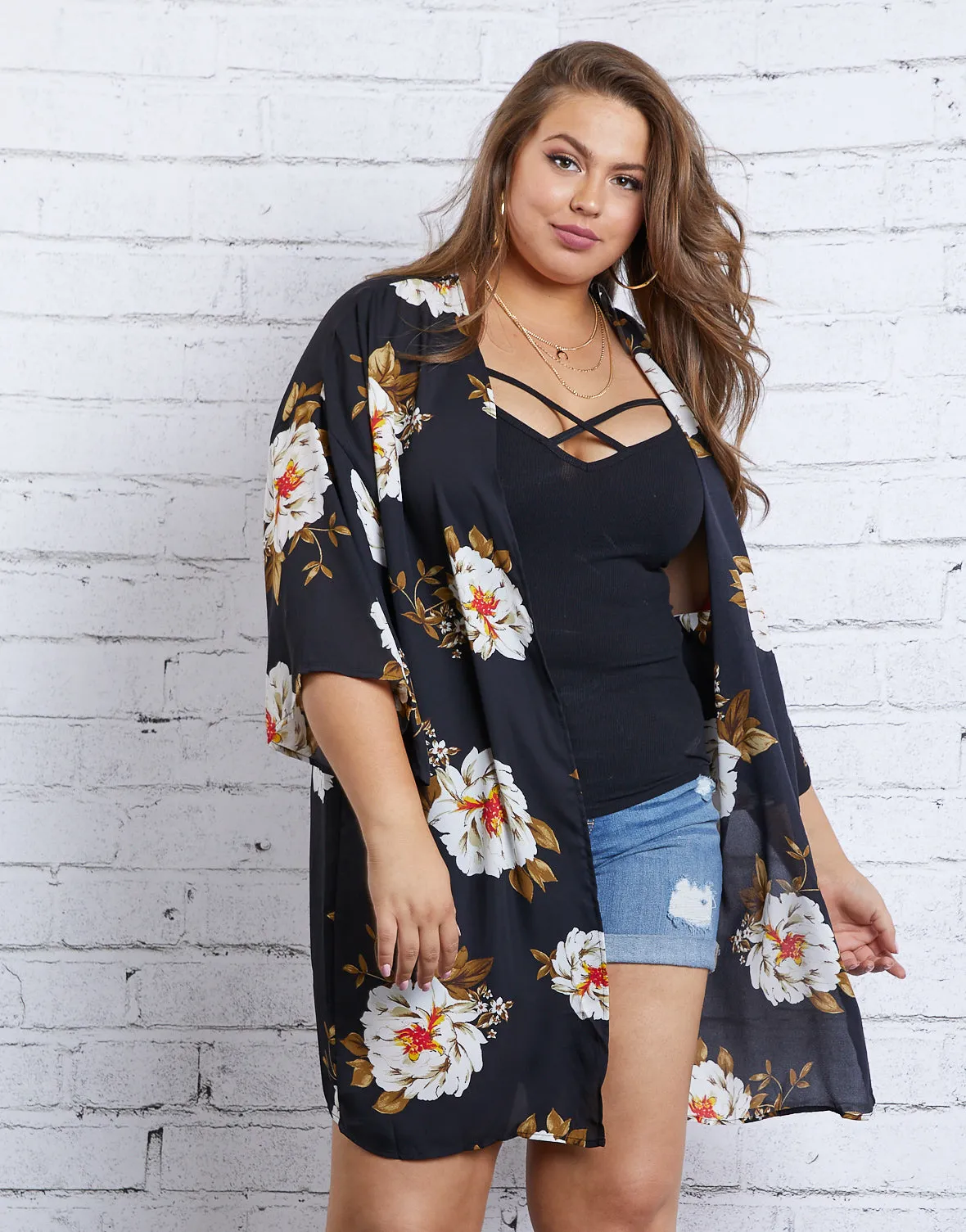 Plus Size Fall Beauty Floral Cardigan