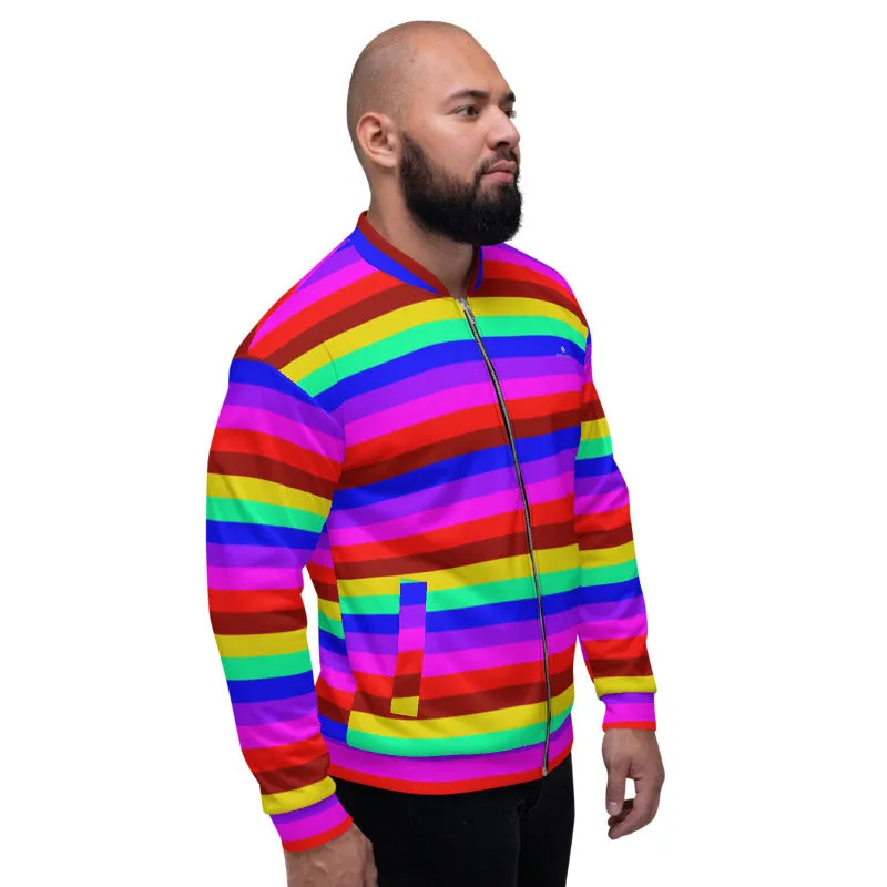 Rainbow Stripe Bomber Jacket, Gay Pride LGBTQ Friendly Best Jacket For Men or Women