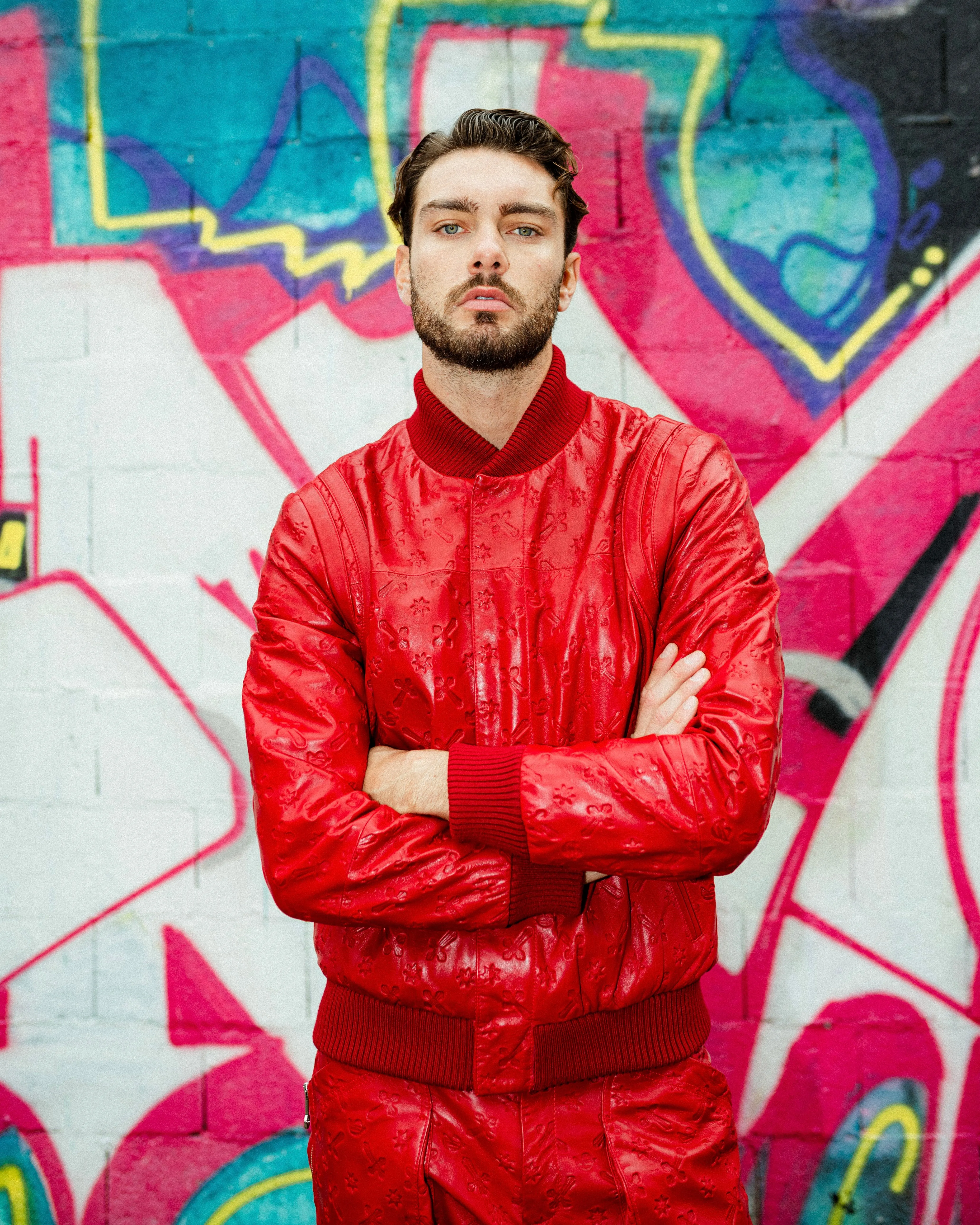 RED LEATHER PADDED BOMBER