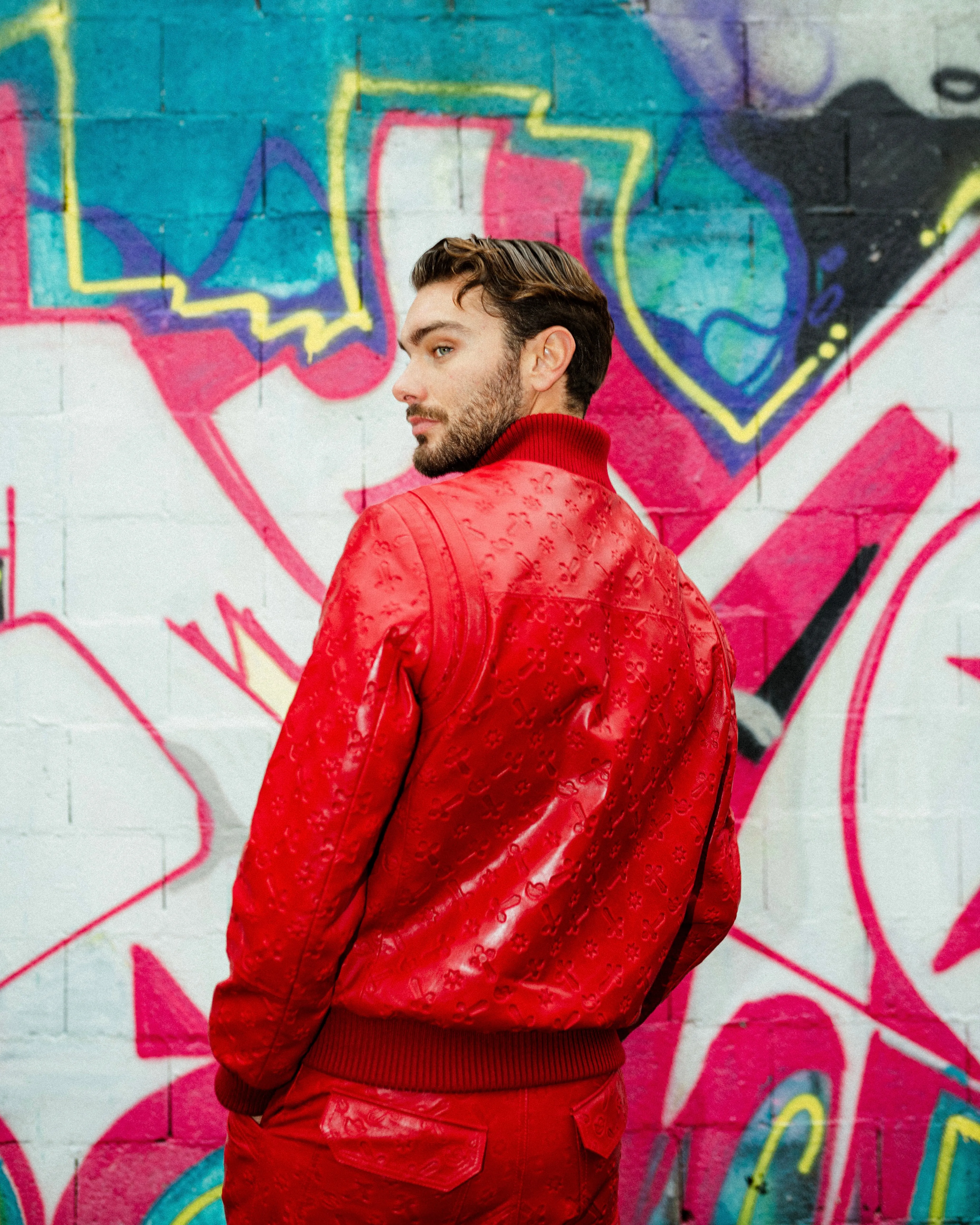 RED LEATHER PADDED BOMBER