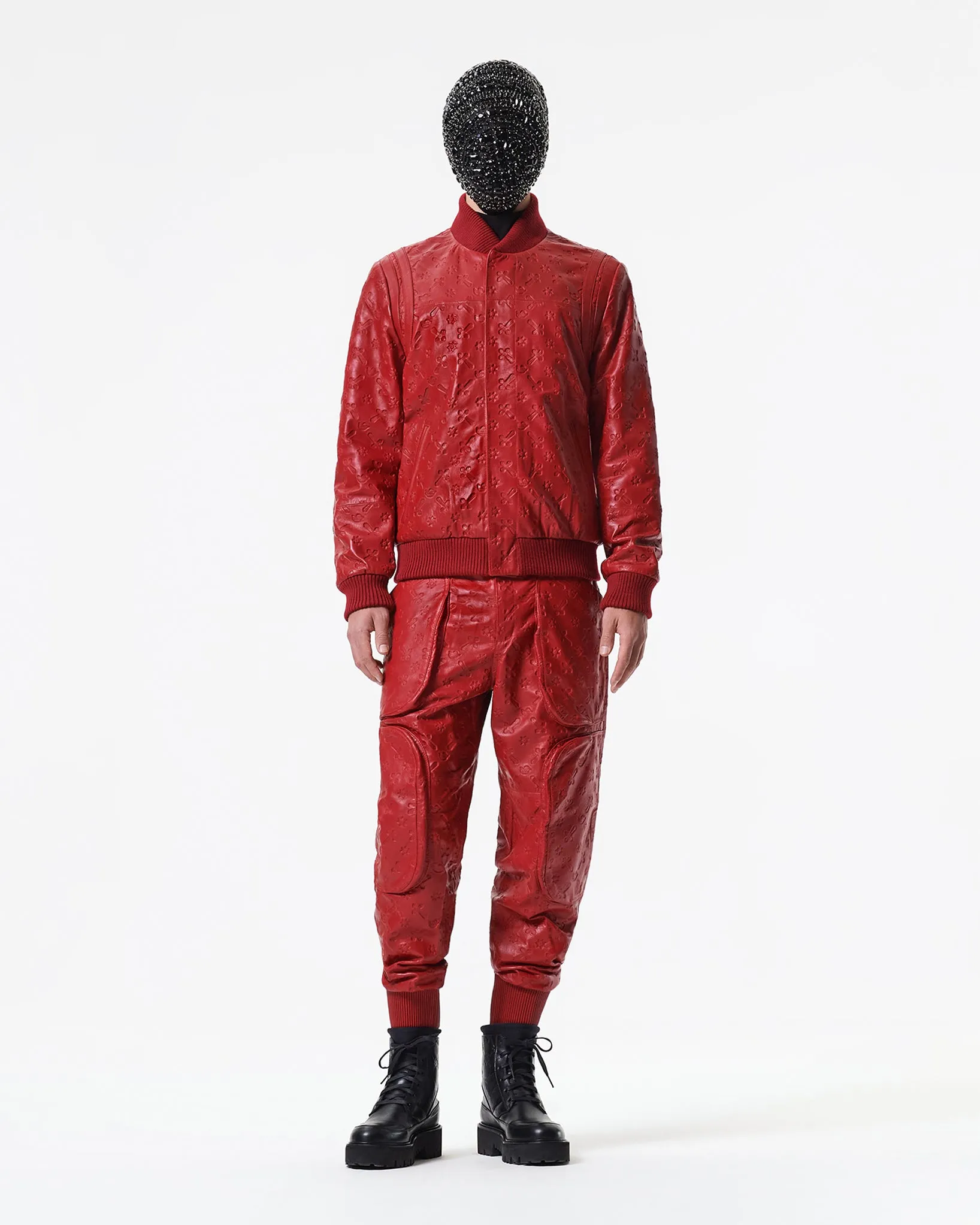 RED LEATHER PADDED BOMBER