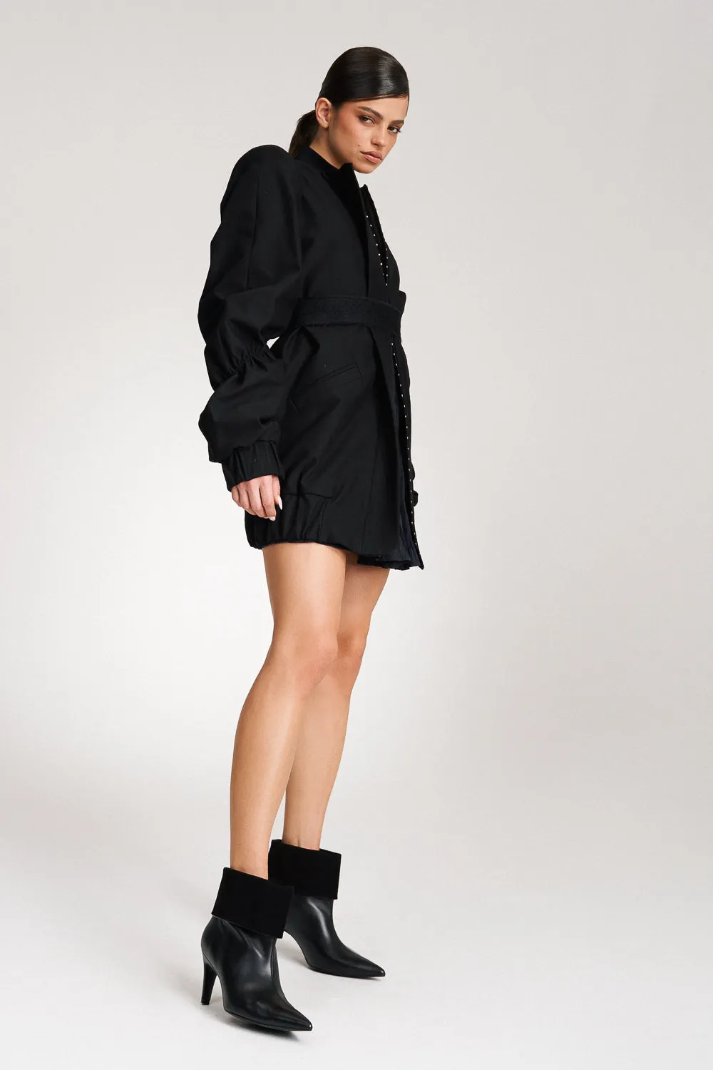 'Reese' Longline Ruched Cotton Bomber Jacket-Dress