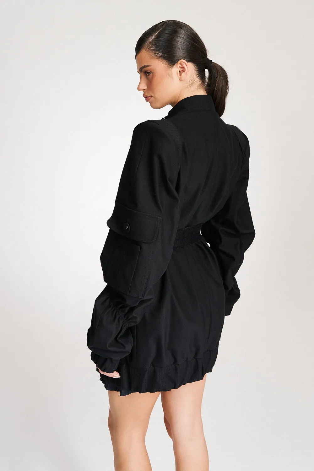 'Reese' Longline Ruched Cotton Bomber Jacket-Dress