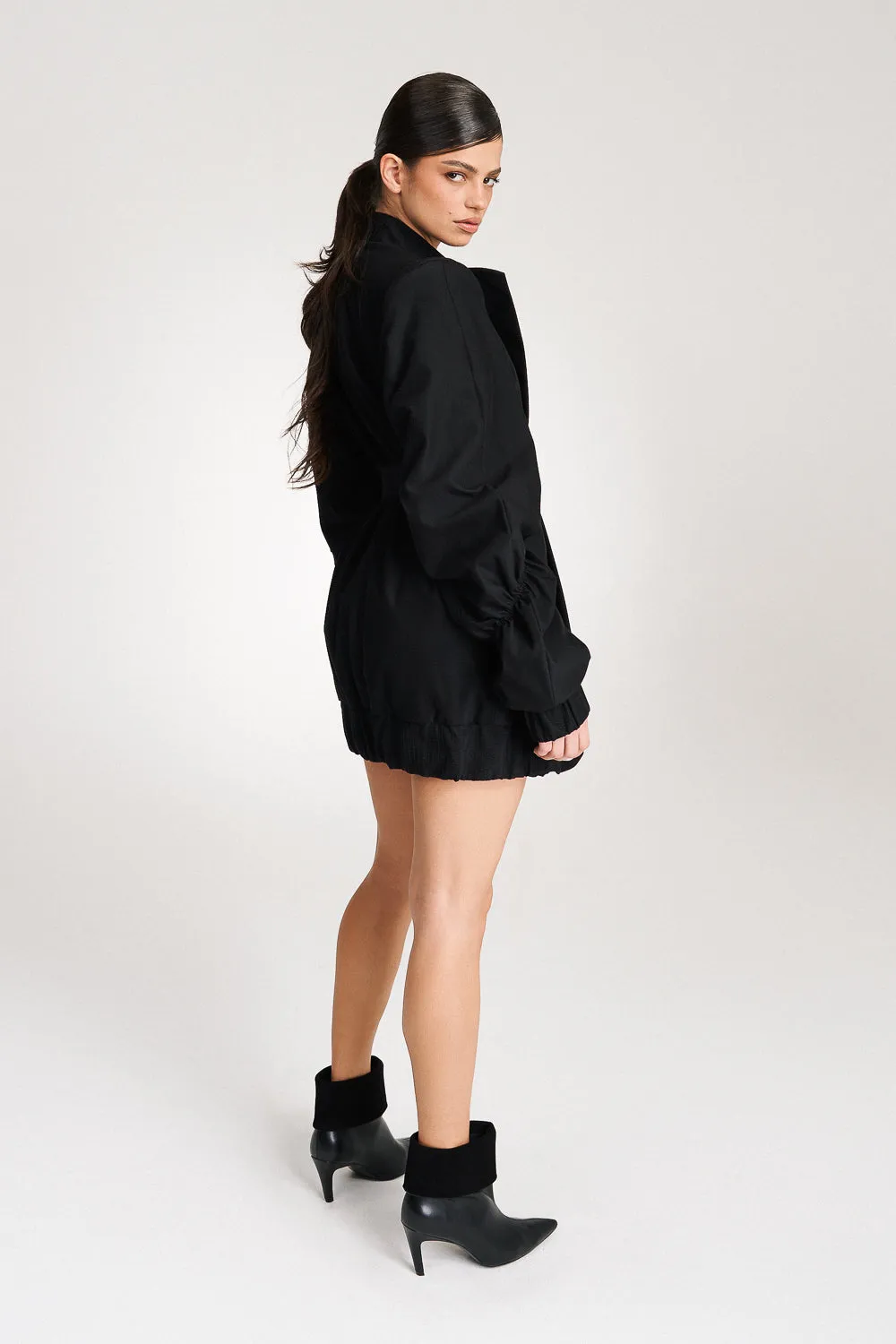 'Reese' Longline Ruched Cotton Bomber Jacket-Dress