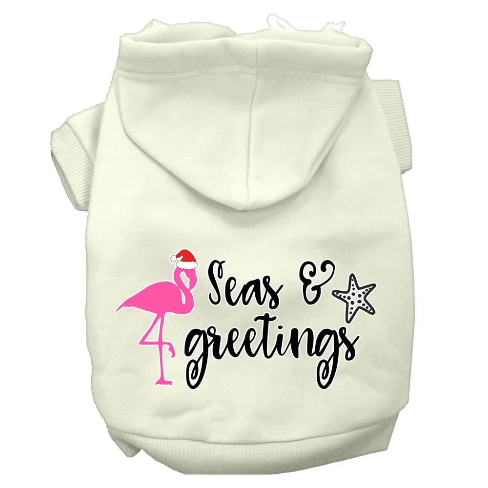 Seas And Greetings Screen Print Dog Hoodie Cream Xxl