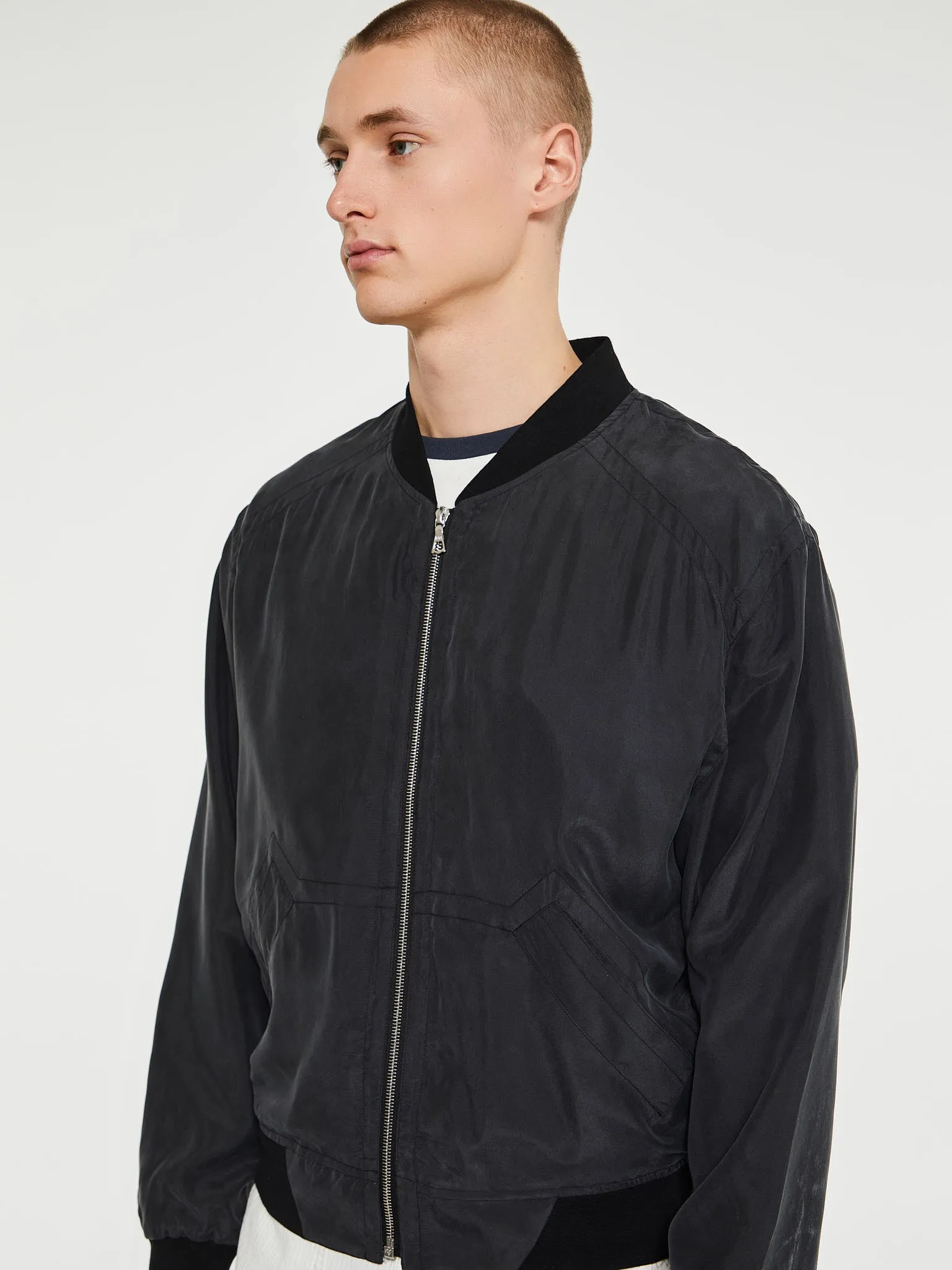 Silk Bomber Jacket in Black