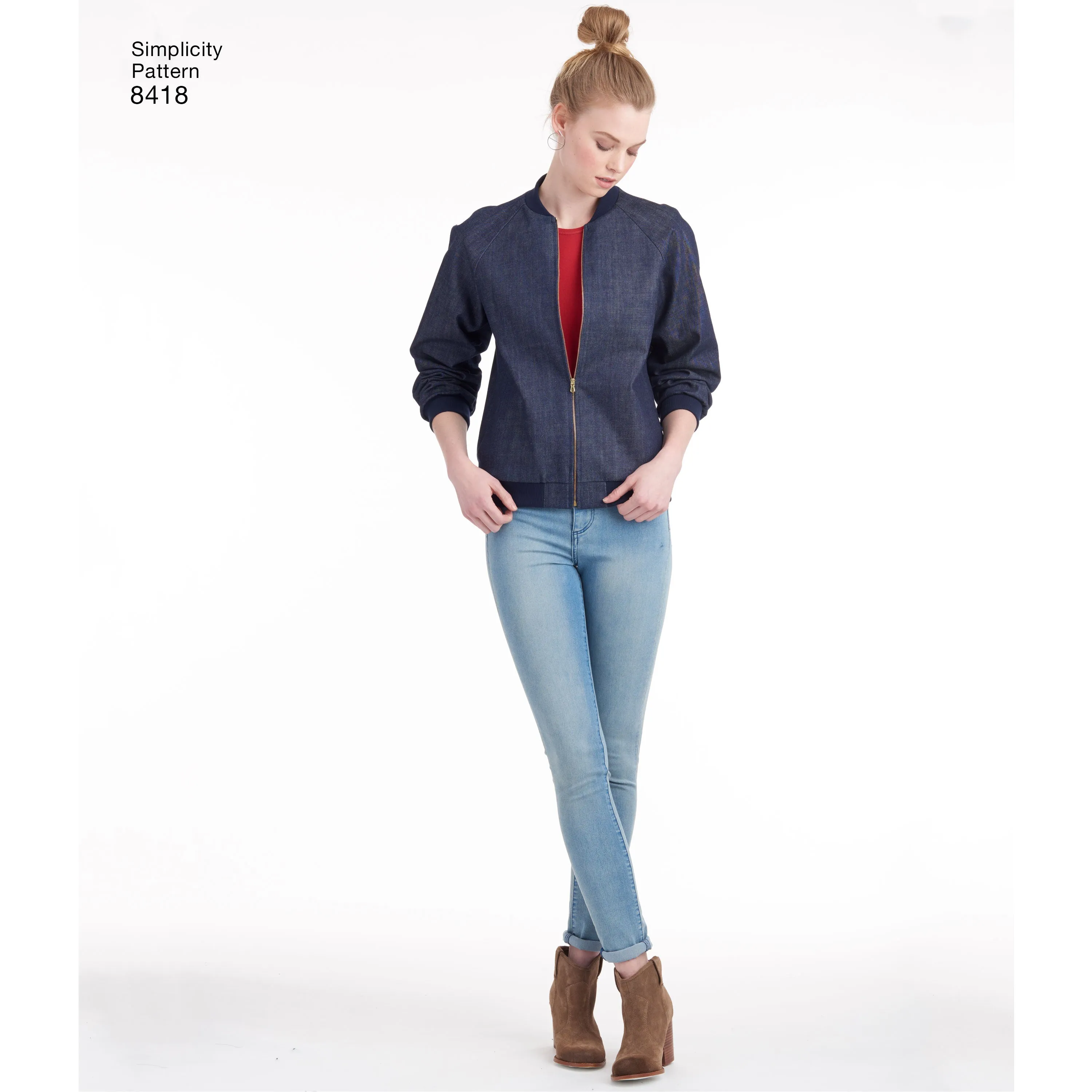 Simplicity Pattern 8418 Women's Lined Bomber Jacket with Fabric & Trim Variations