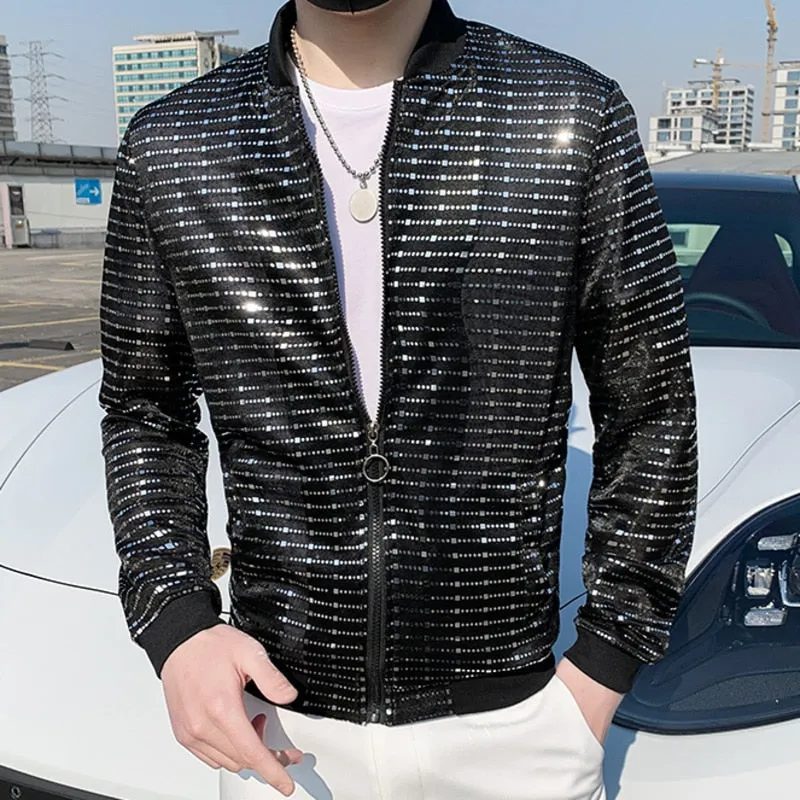 Sparkling Solid Striped Men's Jacket