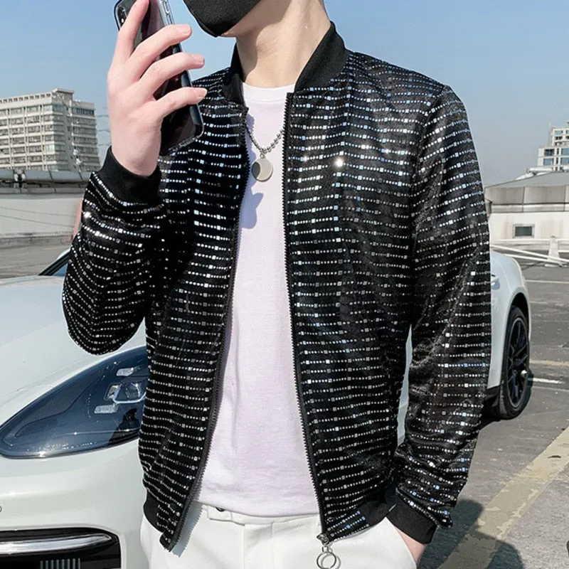 Sparkling Solid Striped Men's Jacket