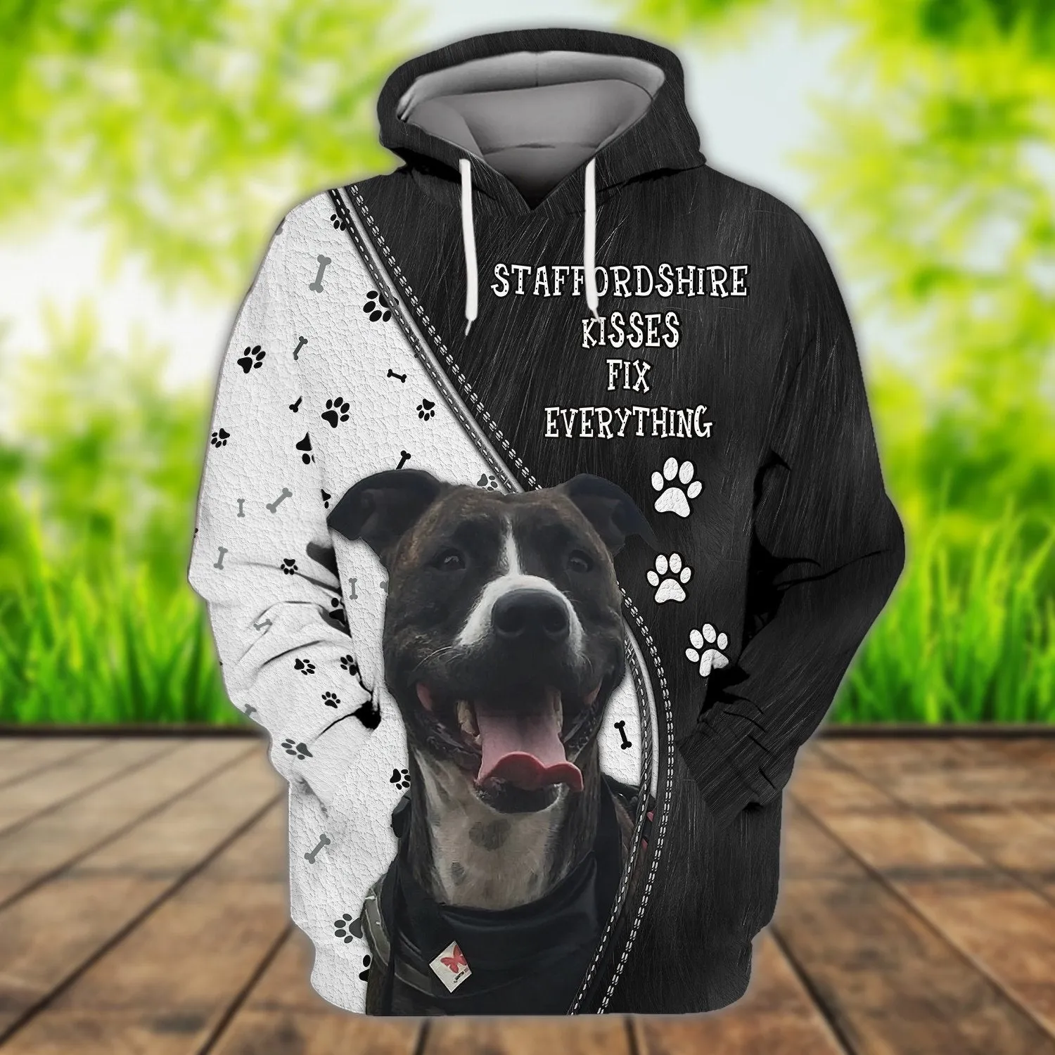 Staffordshire Bull Terrier Kisses Fix Everything 3D Sweatshirt