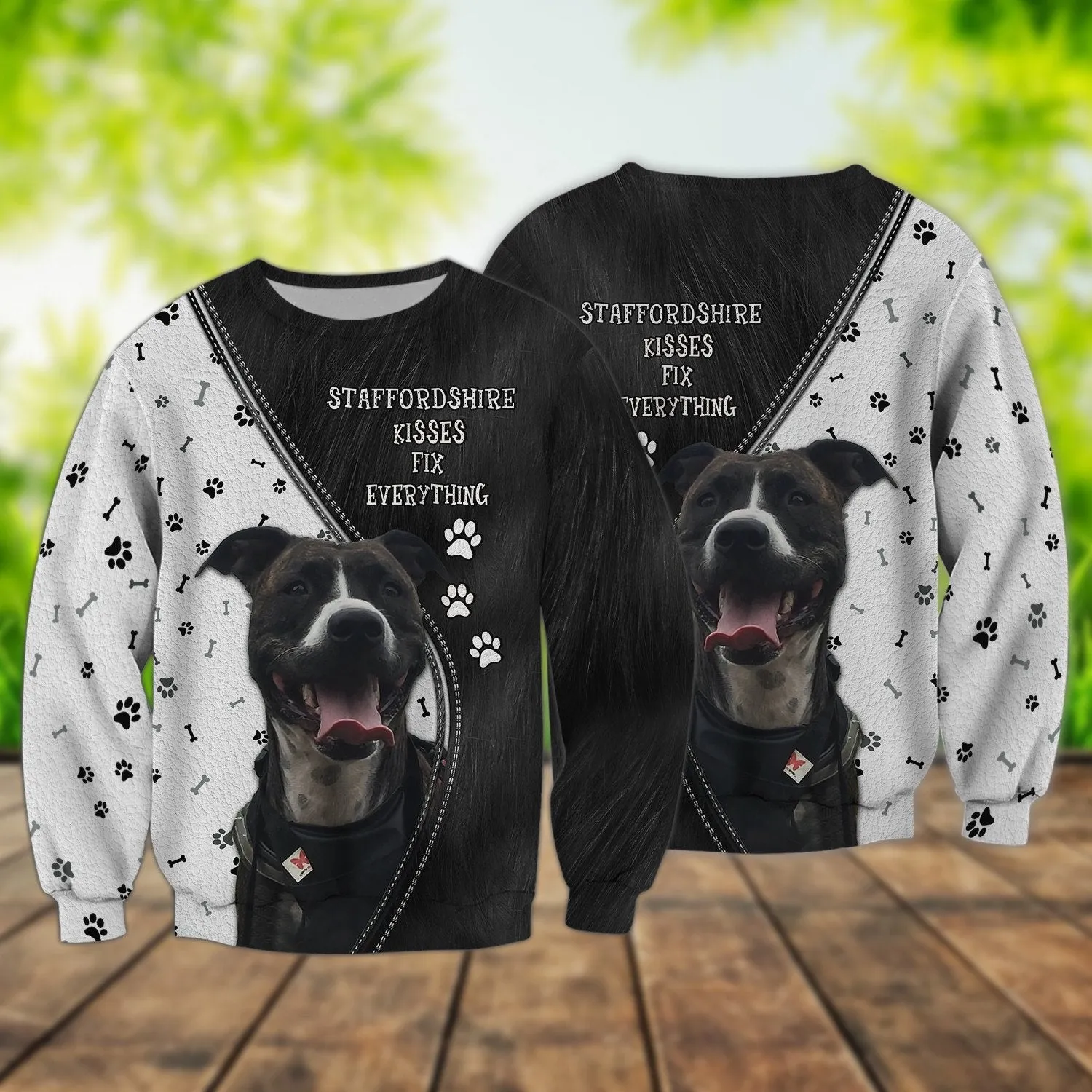 Staffordshire Bull Terrier Kisses Fix Everything 3D Sweatshirt