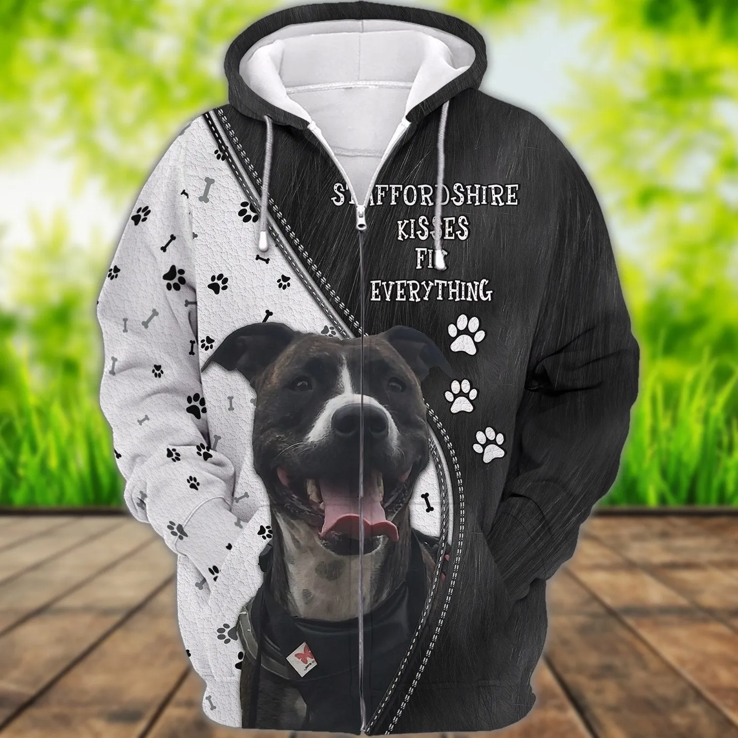 Staffordshire Bull Terrier Kisses Fix Everything 3D Sweatshirt