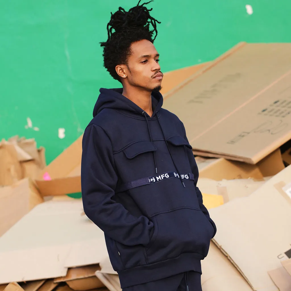 Strapped Up Slim Fleece Hoodie Navy