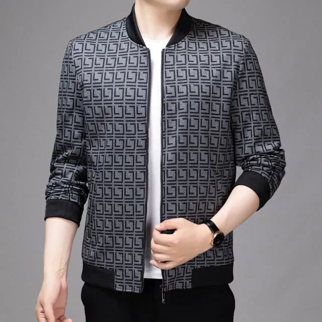 Stylish Geometric Pattern Bomber Jacket