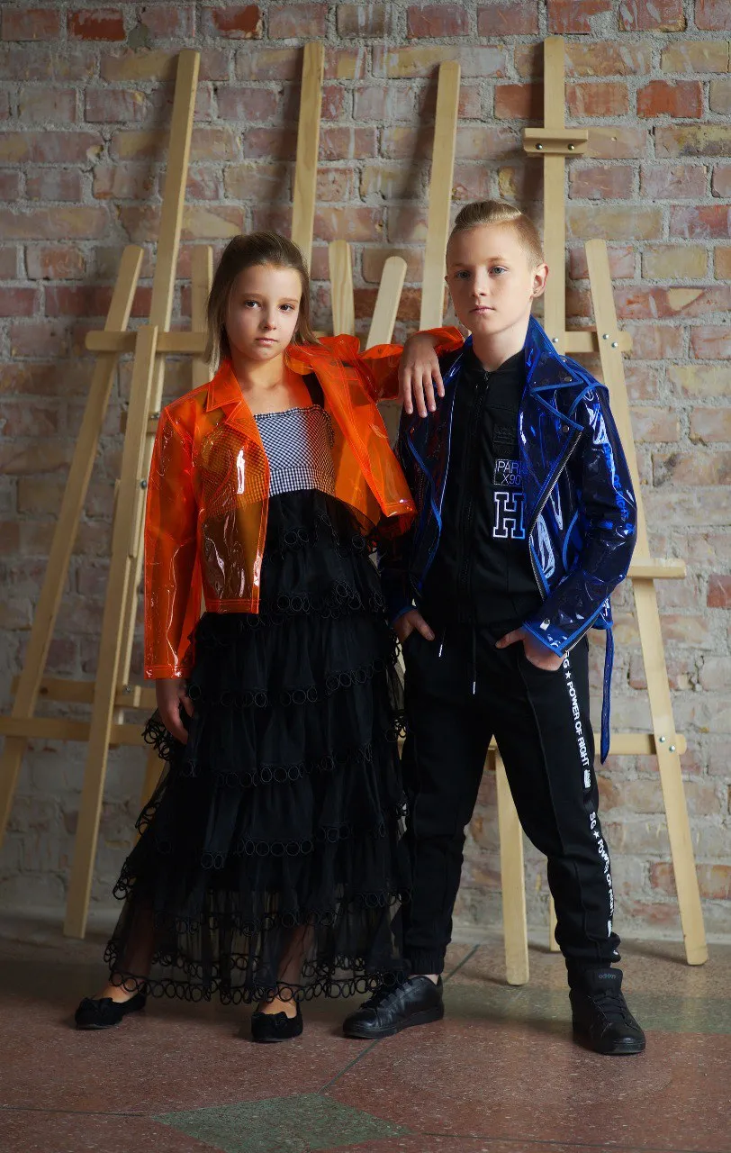 Stylish Kids vinyl Biker jacket. Kids Rain Jacket.