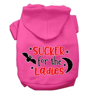 Sucker For The Ladies Screen Print Dog Hoodie Bright Pink Xl