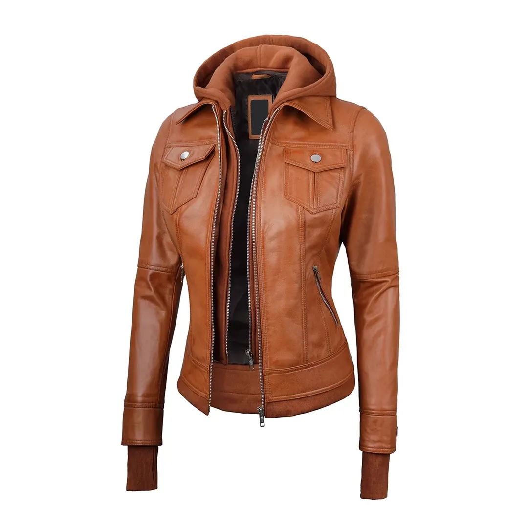 Tralee Womens Tan Wax Bomber Leather Jacket