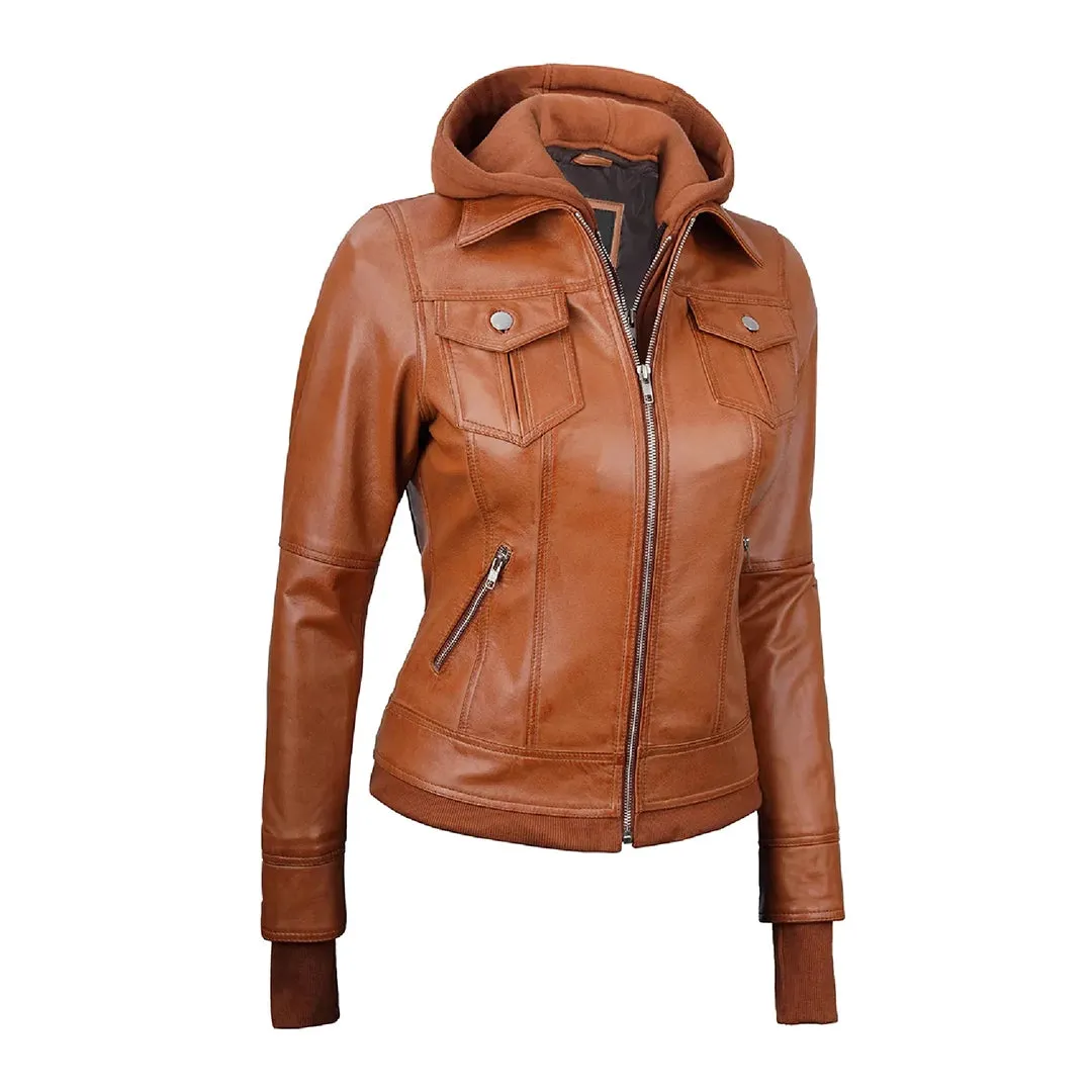 Tralee Womens Tan Wax Bomber Leather Jacket