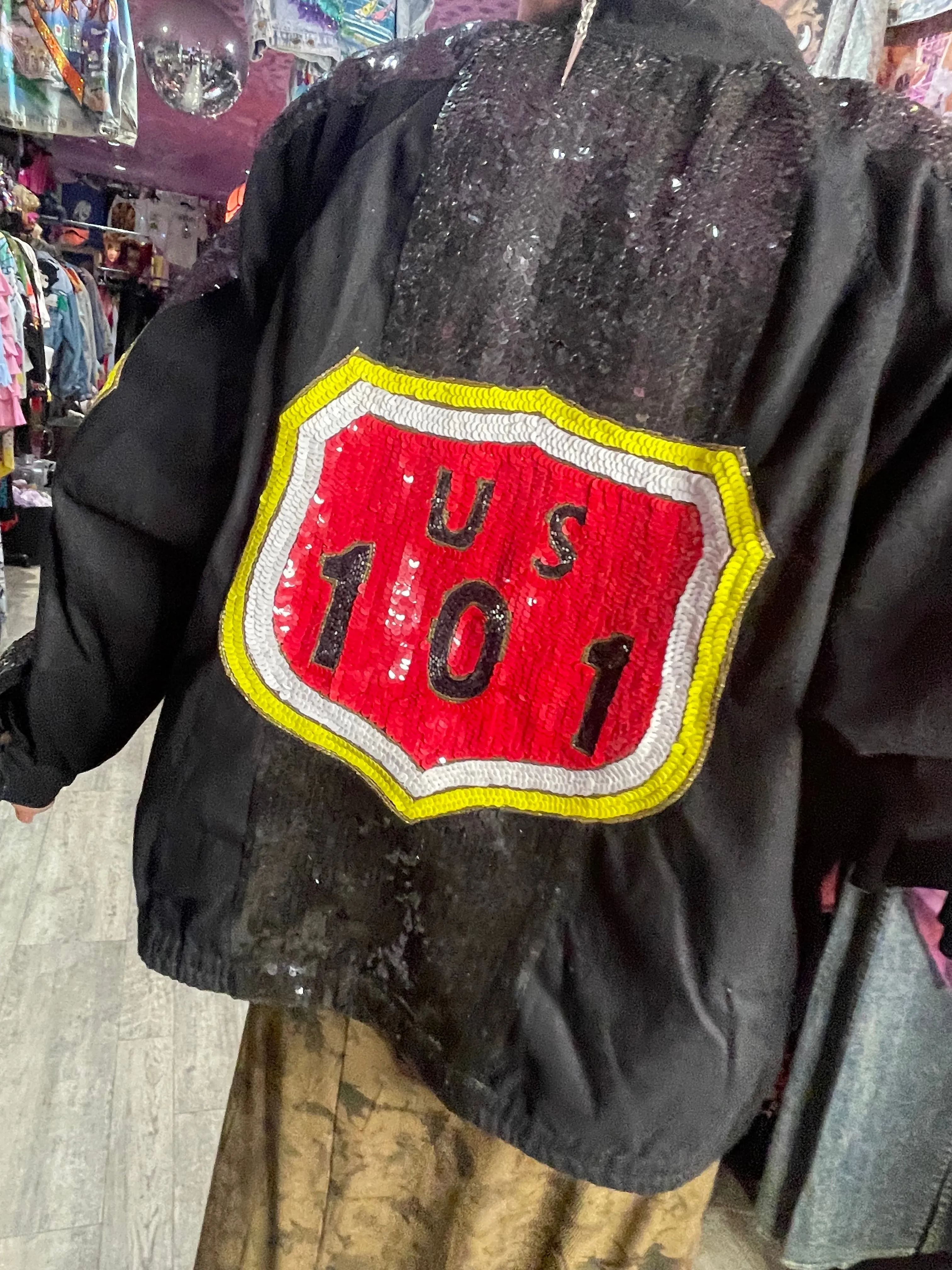 Vintage 90s Sequin Stop Sign Bomber Jacket