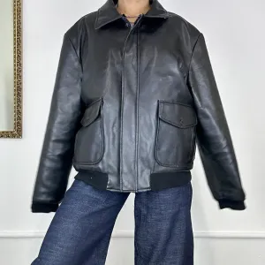 vintage faux leather bomber jacket