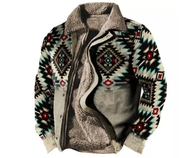 Vintage Printed Fleece Oversized Bomber Men’s Jacket | VJ4M