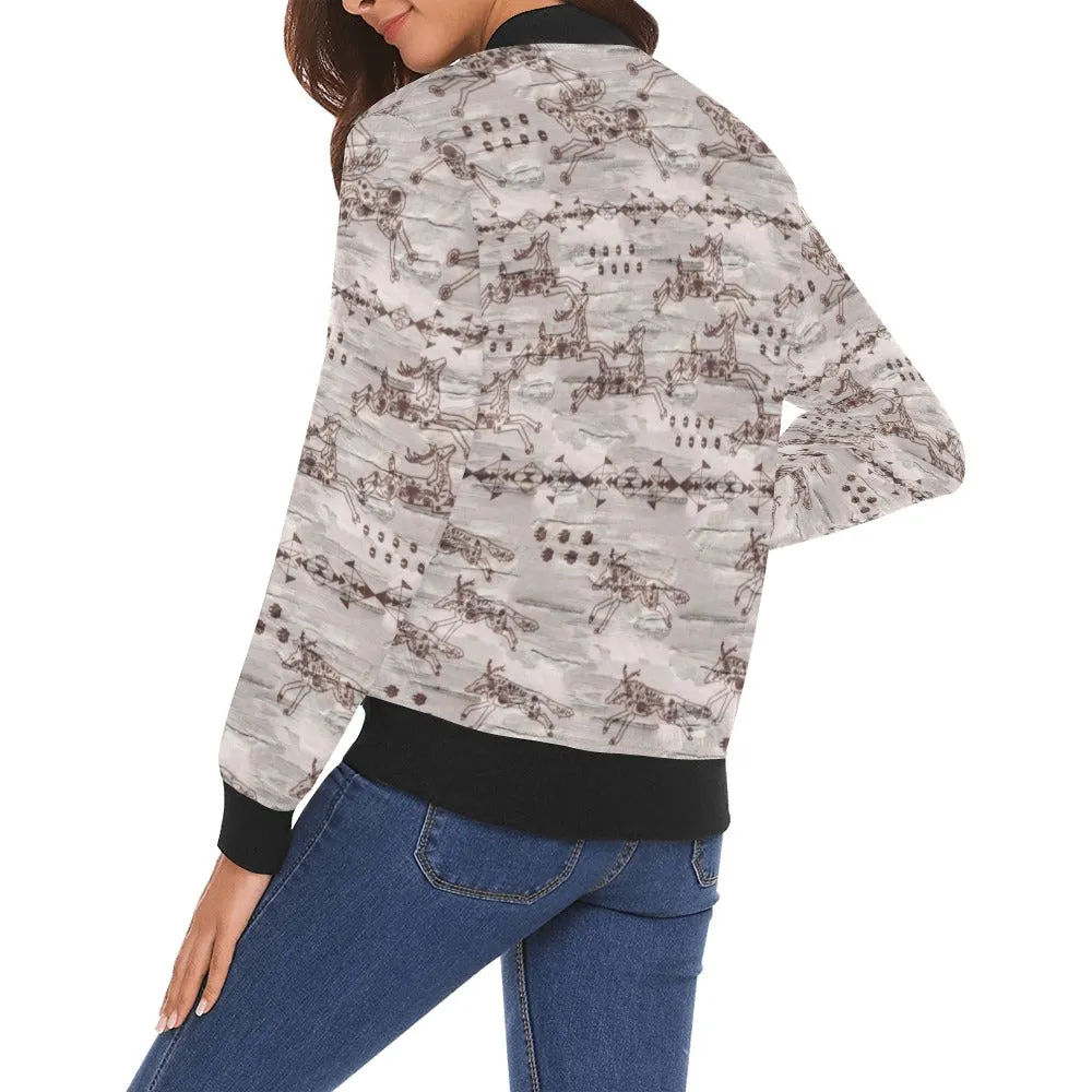 Wild Run All Over Print Bomber Jacket for Women