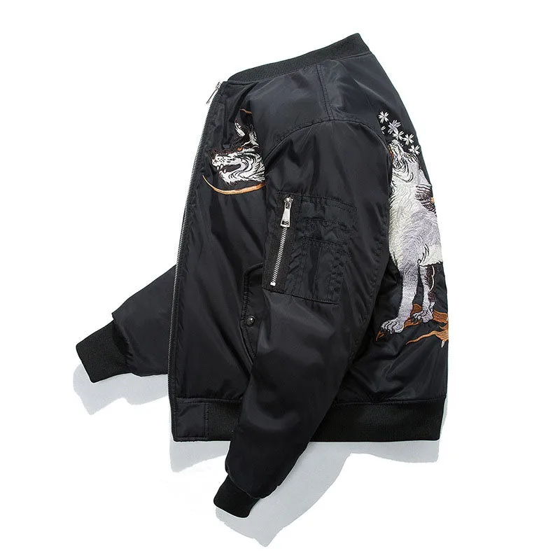 Wolf Embroidery Thick Men Bomber Jacket