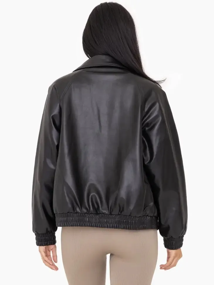 Women's Mono B | Vegan Leather Bomber Jacket | Black