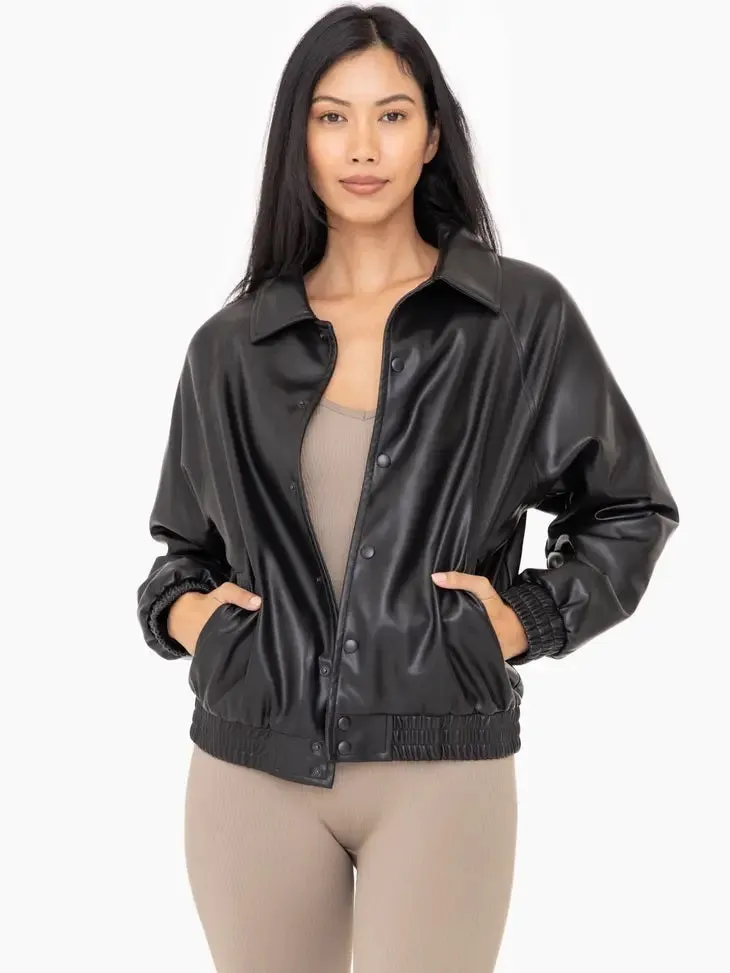 Women's Mono B | Vegan Leather Bomber Jacket | Black