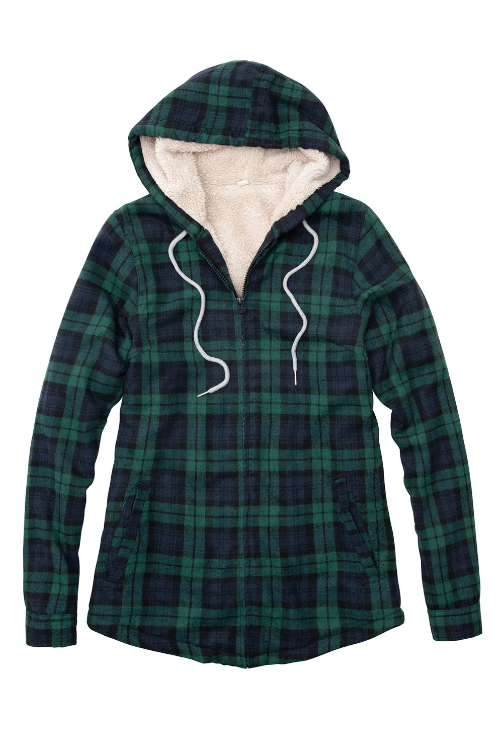 Women's Sherpa-Lined Flannel Jacket Full Zip Up Hooded Plaid Shirt