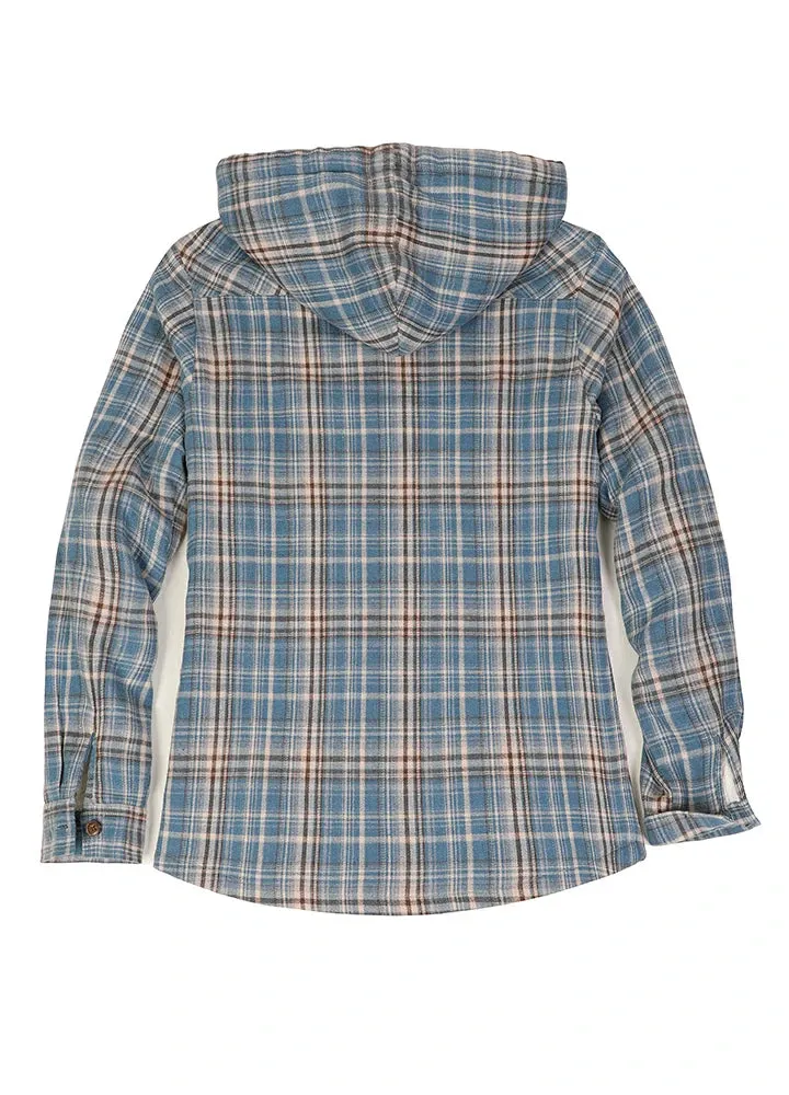 Women's Sherpa-Lined Flannel Jacket Full Zip Up Hooded Plaid Shirt