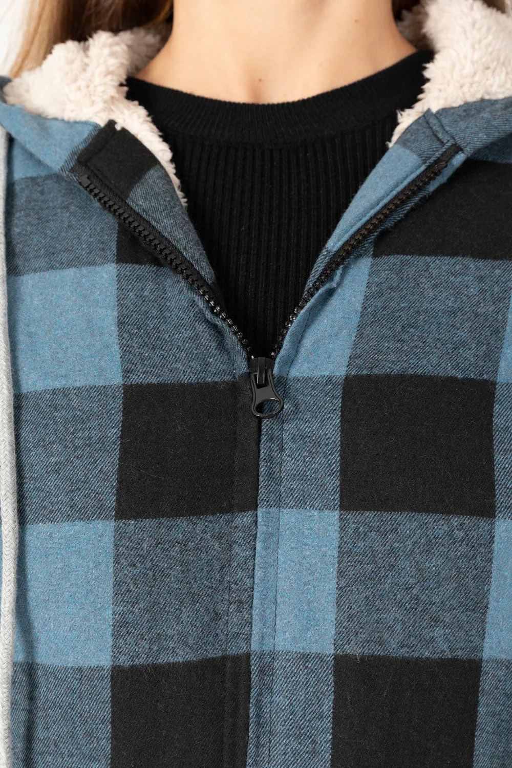 Women's Sherpa-Lined Flannel Jacket Full Zip Up Hooded Plaid Shirt