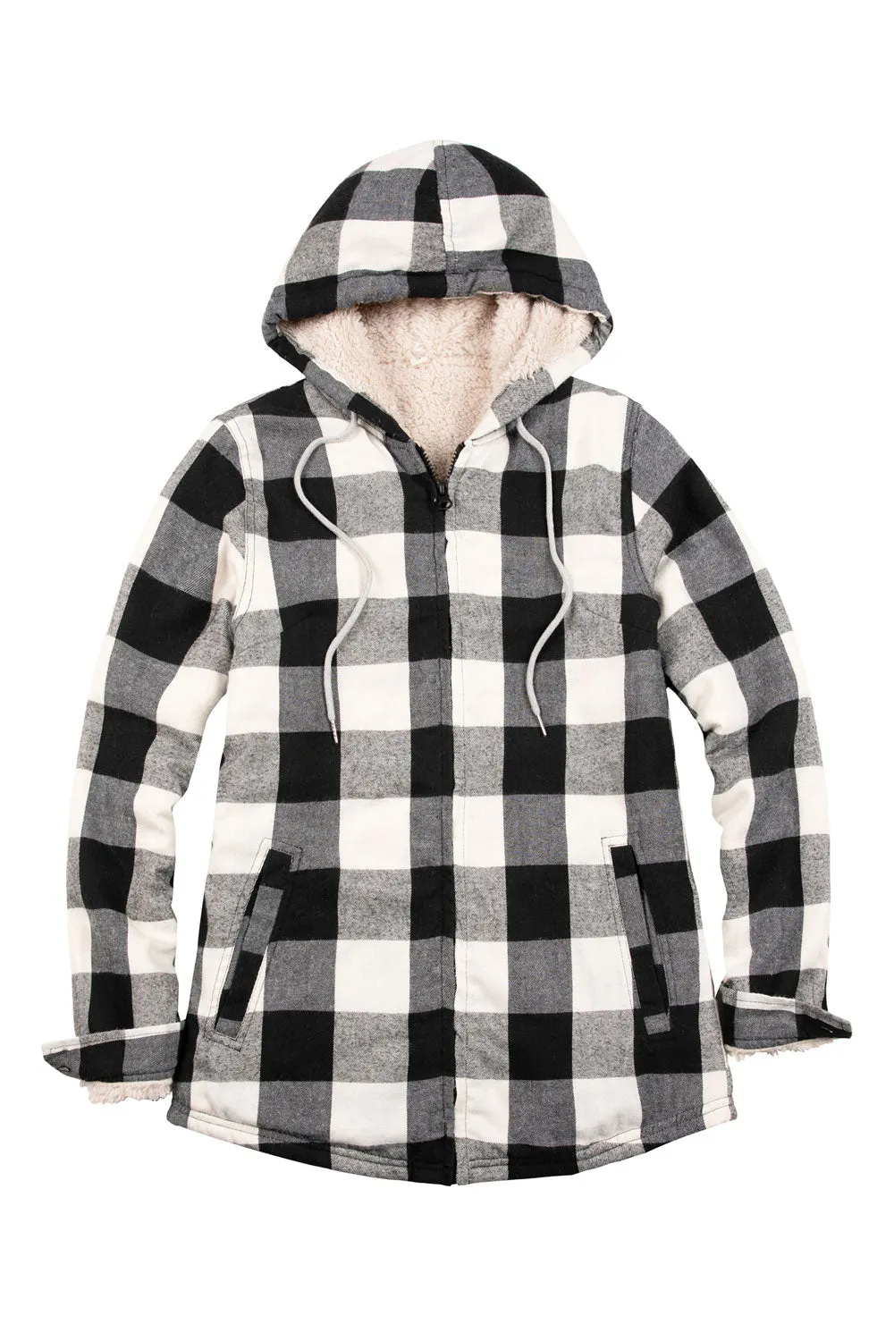 Women's Sherpa-Lined Flannel Jacket Full Zip Up Hooded Plaid Shirt