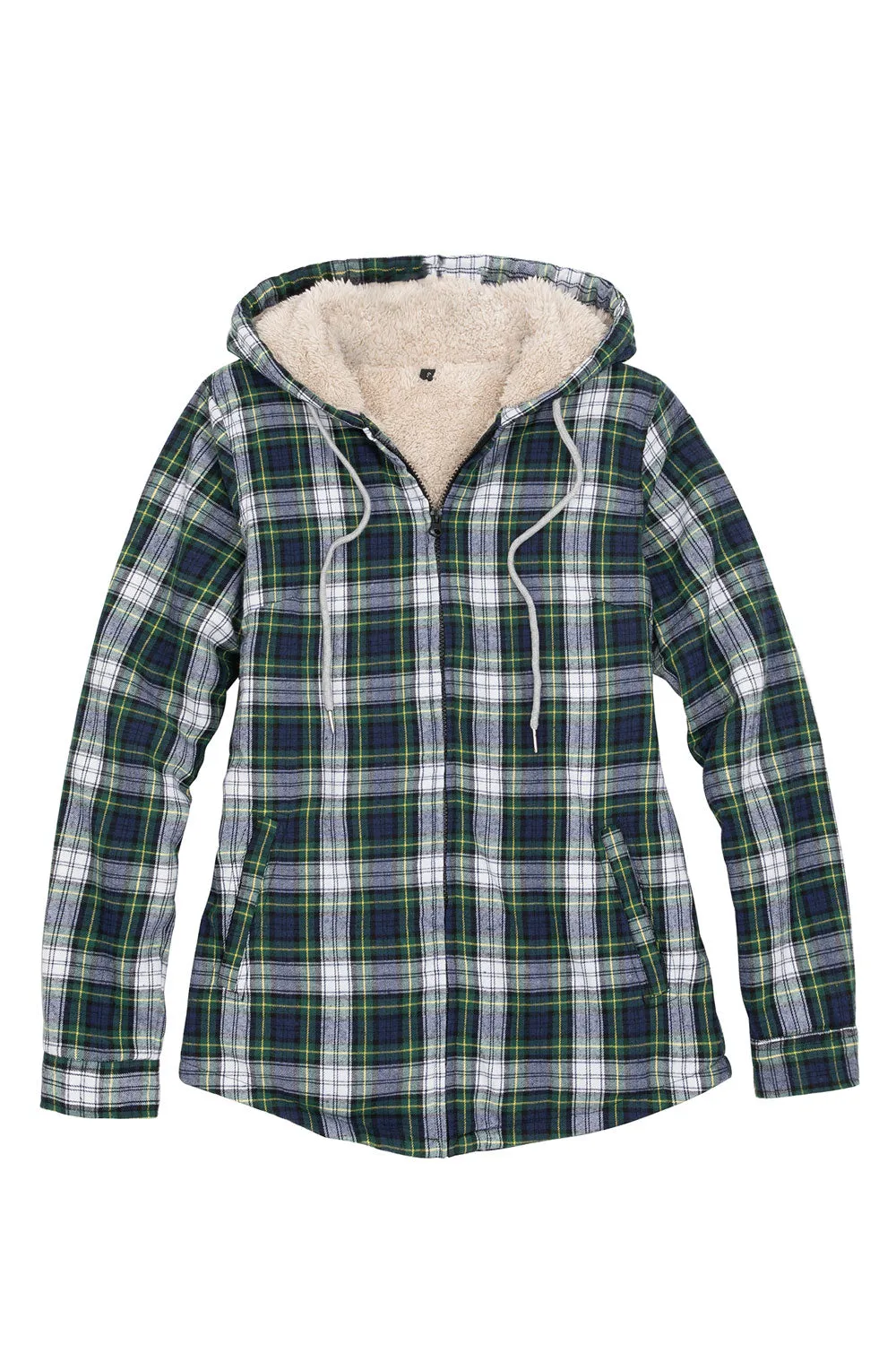 Women's Sherpa-Lined Flannel Jacket Full Zip Up Hooded Plaid Shirt