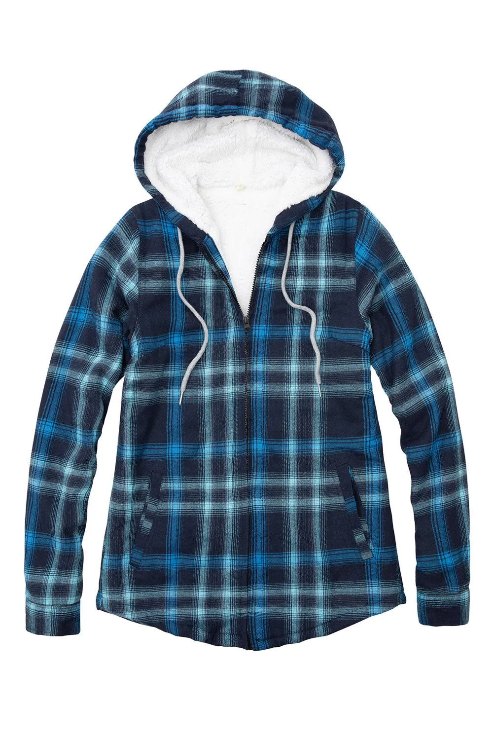 Women's Sherpa-Lined Flannel Jacket Full Zip Up Hooded Plaid Shirt