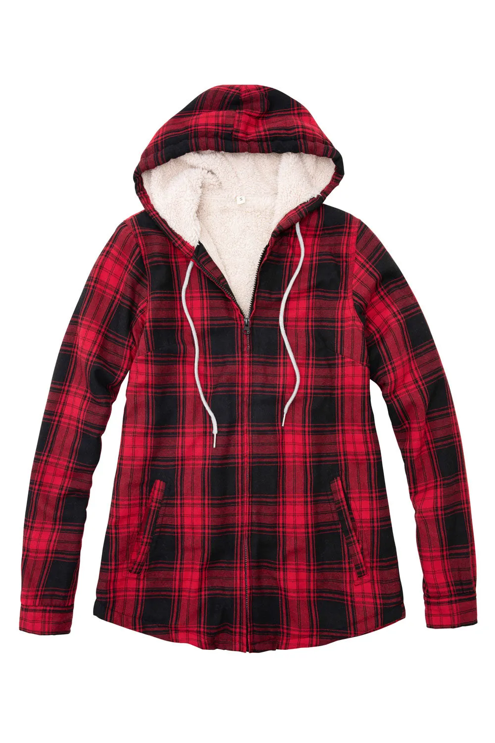 Women's Sherpa-Lined Flannel Jacket Full Zip Up Hooded Plaid Shirt