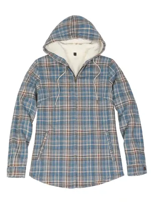 Women's Sherpa-Lined Flannel Jacket Full Zip Up Hooded Plaid Shirt