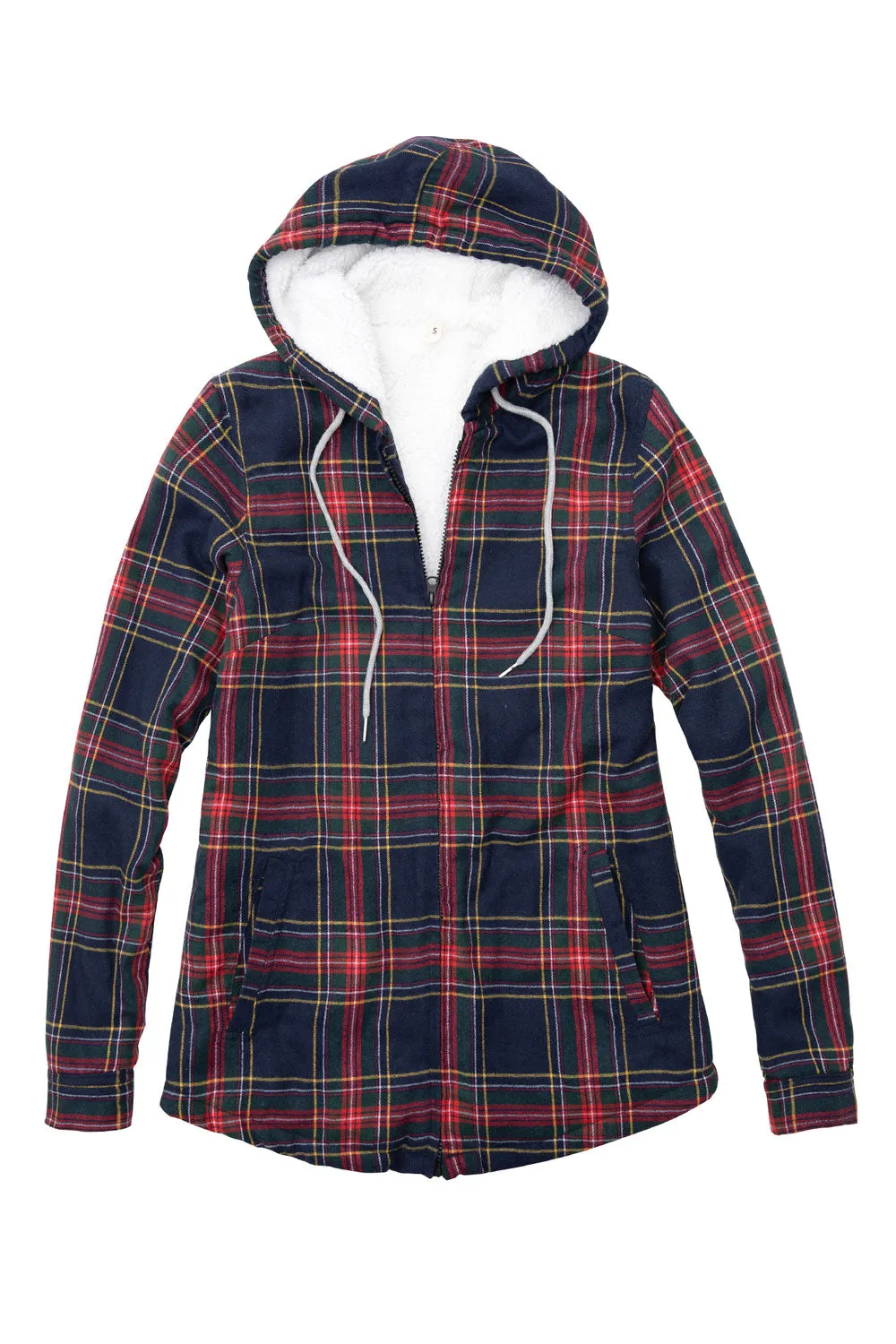 Women's Sherpa-Lined Flannel Jacket Full Zip Up Hooded Plaid Shirt