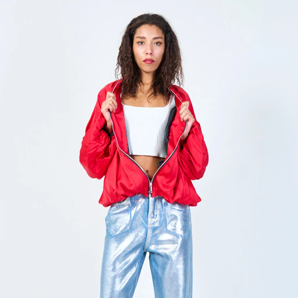 Zip-up bomber jacket with ribbed collar wholesale